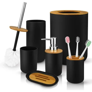 6-Piece Bamboo & Plastic Bathroom Accessories
